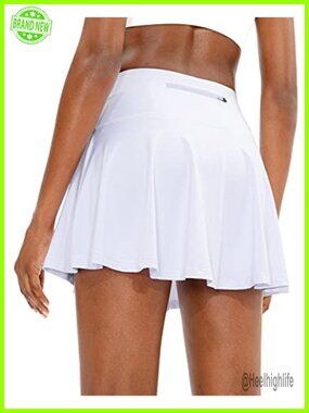 Pleated Tennis Skirt with 4 Pockets Built-in Short Liner High Waist Active Skort
